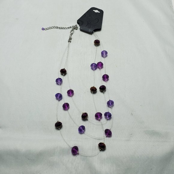 lavender with silver chain 3 row illusion necklace - Picture 4 of 6